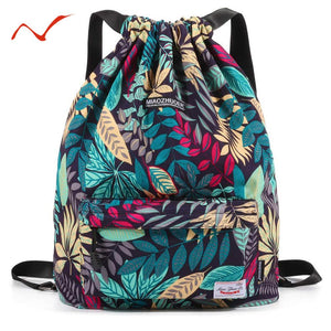 Waterproof Drawstring Backpack Leaf Pattern Sports Bags for Women Men Outdoor Fitness Training Gym Surfing Bag For Shoes Storage