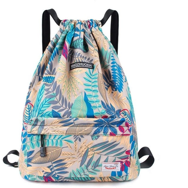 Waterproof Drawstring Backpack Leaf Pattern Sports Bags for Women Men Outdoor Fitness Training Gym Surfing Bag For Shoes Storage