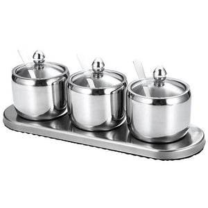 304 Stainless Steel Salt Jar Pepper Storage Box Container Spice Rack Kitchen Accessories Tools Gedget Organizer with Spoon